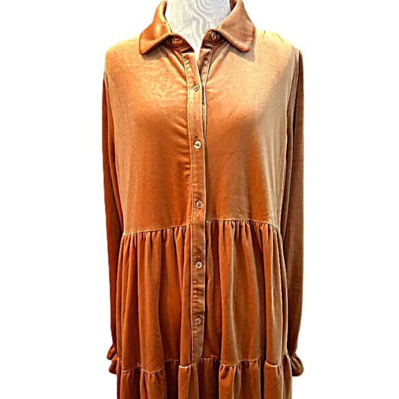NWT Women's Easel Bohemian Velvet stretch Long Sleeve Dress Caramel color size L - Picture 1 of 5